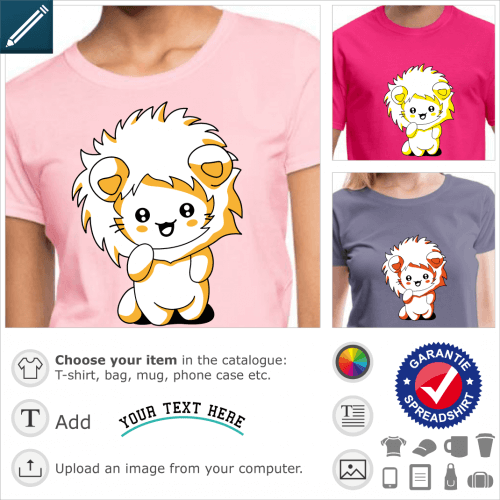 Kawaii kitten t-shirt, funny cat wearing a lion hood to print on t-shirt or gift.