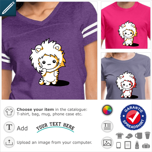 Funny kawaii kitten wearing a lion's mane hood. Cute cat in 3 colors.