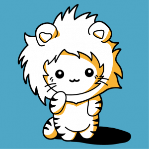 Funny kawaii cat dressed as a lion with a mane hood. Customizable 3-color design.