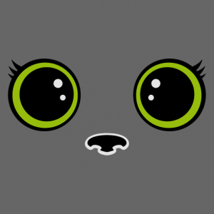 Cat eyes in kawaii style with large round pupils and stylized eyelashes, a cat and animal design.