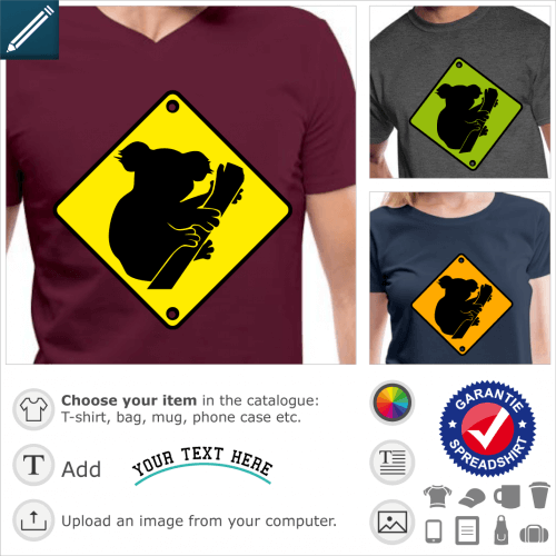 Koala traffic sign t-shirt. Koala in profile on a stylized diamond road sign, a Koala and Australia design.