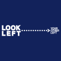 Classic visual joke LOOK LEFT and arrow to the right, customizable design in one color. Create your t-shirt.