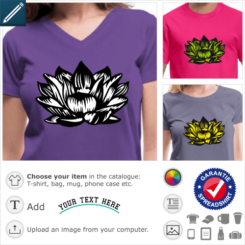Decorative stylized lotus flower designed in black and white, a special design for t-shirt printing.