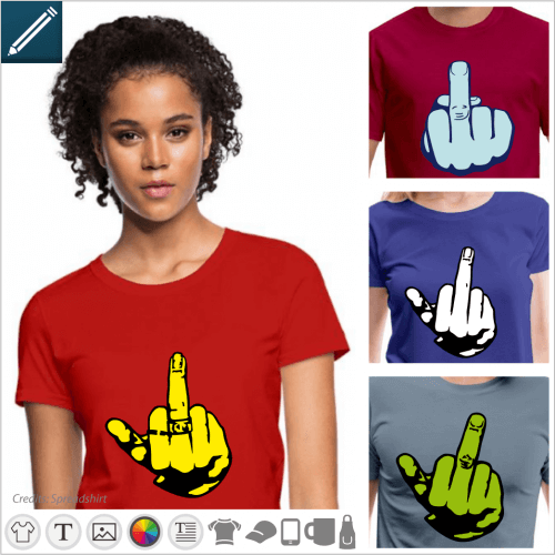 Personalized middle finger t-shirt. Print your original Fuck You t-shirt with a customizable finger pattern.