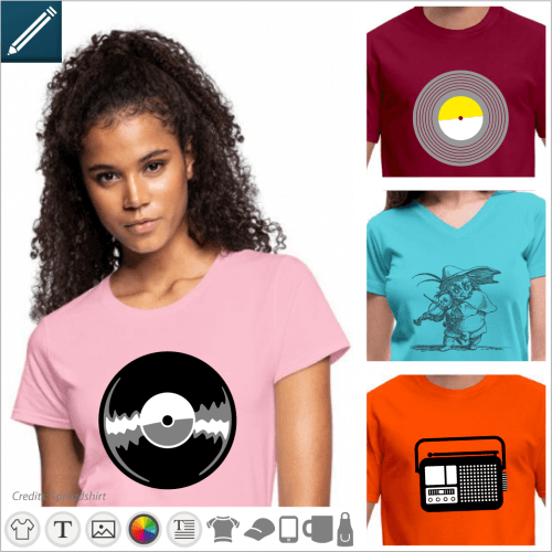 Music t-shirt to personalize and print yourself, vinyl record designs, radio, vintage music.