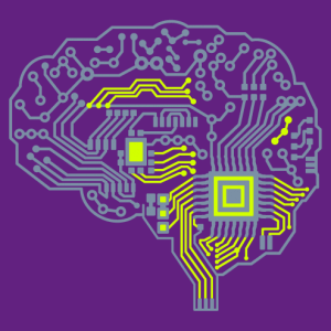 Geek brain, robot and circuit board design.