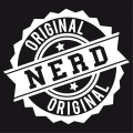 Nerd T-shirt. Nerd, round stamp with toothed edges, with the original nerd mention.