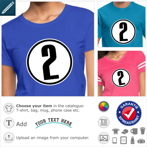 T-shirt number 2. Number 2 in a circle to be printed online on t-shirt or personalized gift.