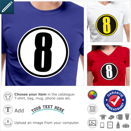 T-shirt number 8. Number 8 written in a circle to be printed on t-shirt.