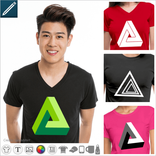 Optical illusion t-shirt , impossible triangles, penrose shapes, illusions to print online.