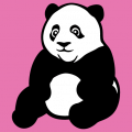 Small sitting panda drawn in solid black and white and thick lines.