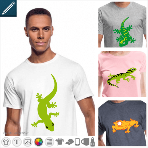 Reptile t-shirt, stylized gecko to be modified in line and print syr t-shirt, cup, bag etc.