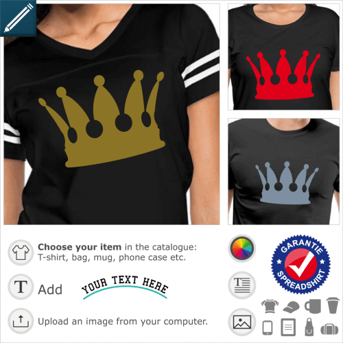 Royal crown t-shirt. Customizable king's crown to be printed in gold or silver on a custom t-shirt.