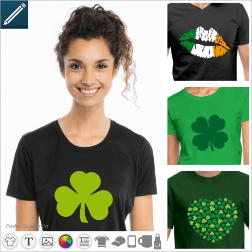 Custom Saint Patrick's T-shirt, shamrocks, Irish clubs and Irish flag to customize in the designer and print online.