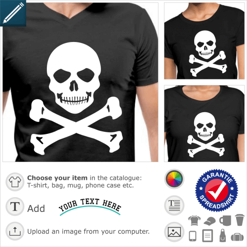 Skull and crossbones skull t-shirt with sardonic smile