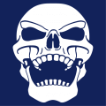 Skull t-shirt sneering, skull bent backwards. Stylized skull to personalize and print online.