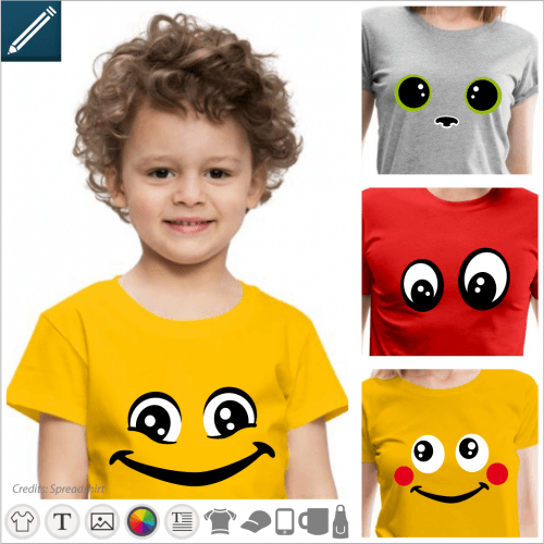 Smiley T-shirt, eyes, smiles and little characters. Customize a design and print your original smiley t-shirt online.