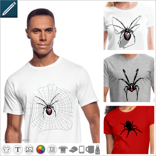 Spider t-shirt, black widows, mygales, striped spiders customizable drawn in special format online printing.