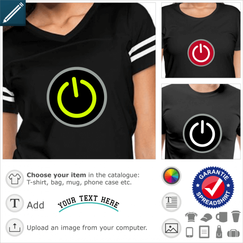 Start t-shirt. 3 colors start button special for printing a gamer and geek t-shirt.