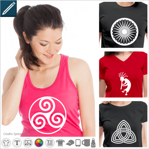 Symbol t-shirt to personalize online, symbolic signs and patterns to adapt in the designer.