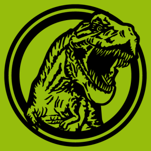 T-rex t-shirt with an open mouth coming out of a circle to design online.