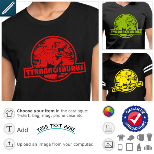 Custom T-shirt tyrannosaurus rex. Create an original dinosaur t-shirt with this round logo inspired by Jurassic park, representing a t-rex.