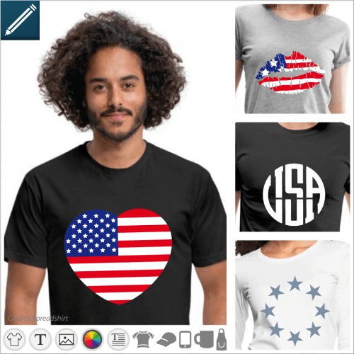 Custom usa t-shirt, American flag and US designs to print online.