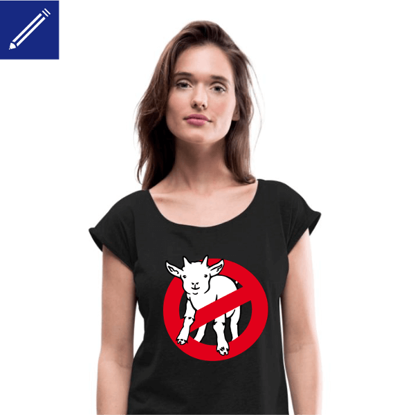 Geek humor t-shirt for women, with a parody of the Ghostbuster logo, I ain't afraid of no goat.
