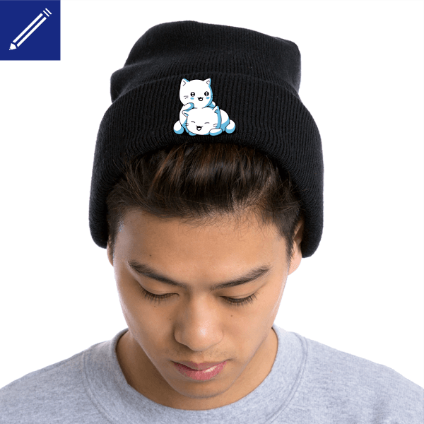 Custom beanie with kawaii kittens. Funny cap.